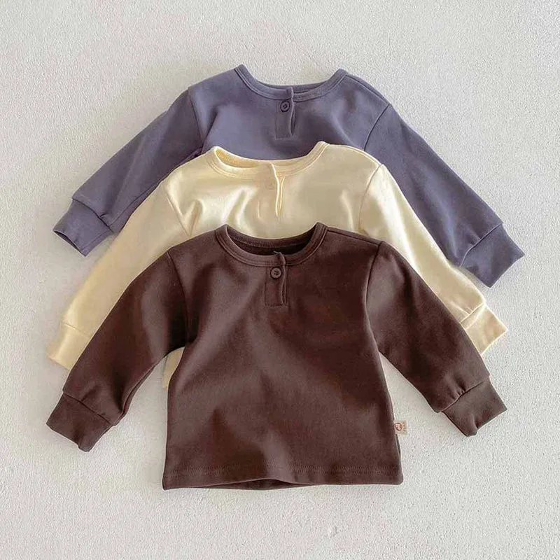 ココナッツカラーシンプルボタン長袖Tシャツ