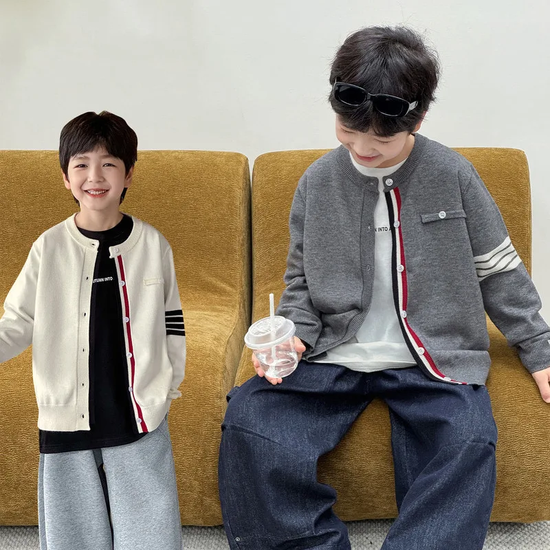 配色ラインキャンパス風ニットカーディガン