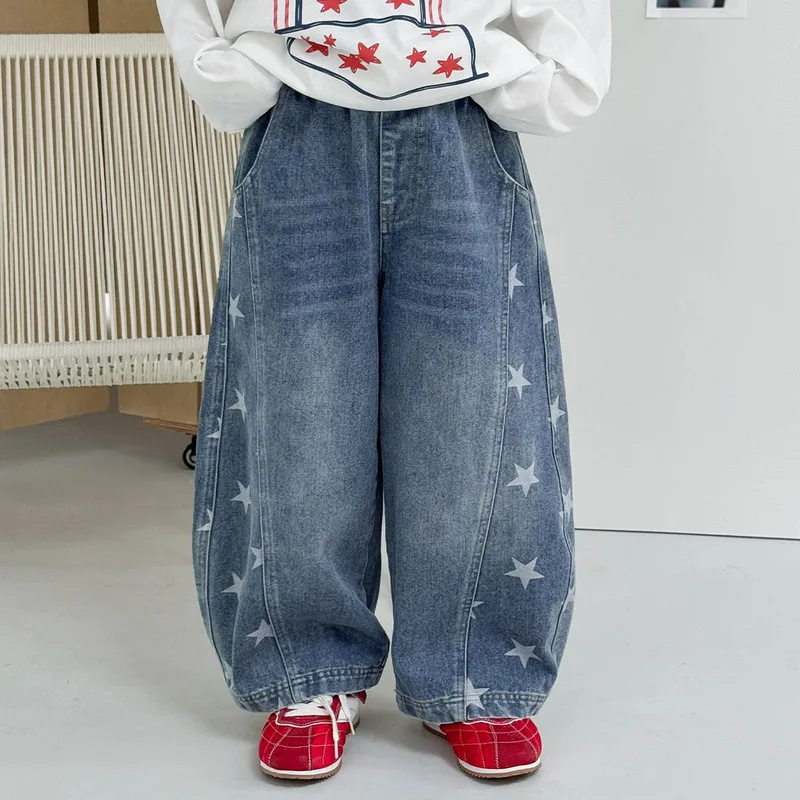 スタープリントサイド切替デニムパンツ