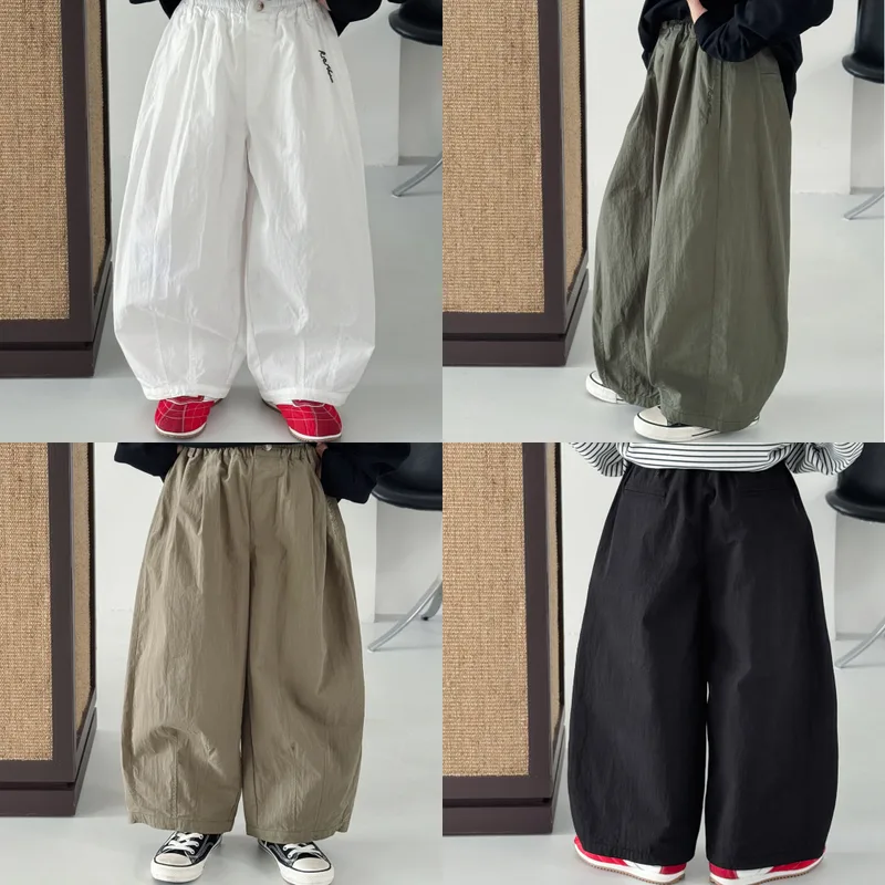 シンプル英字刺繍ワイドカジュアルパンツ