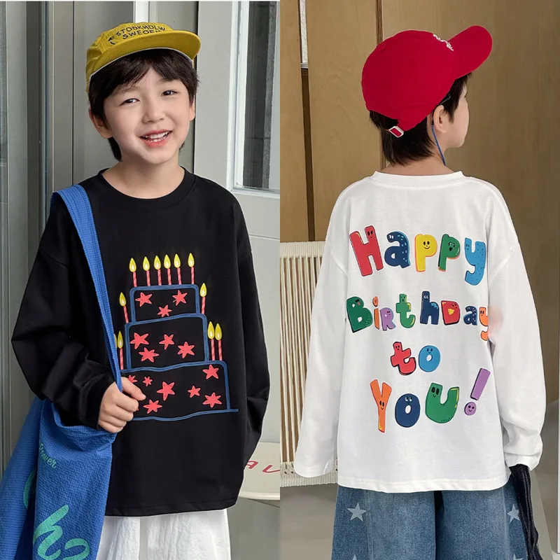 カラフルバースデーケーキ長袖Tシャツ