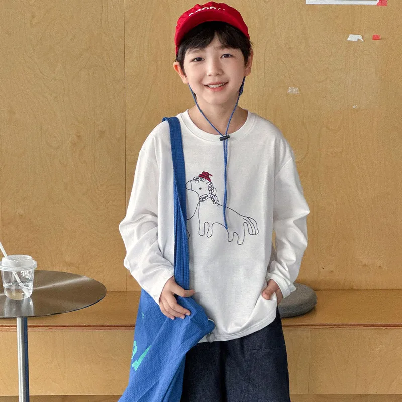 ホース刺しゅうクルーネック長袖Tシャツ