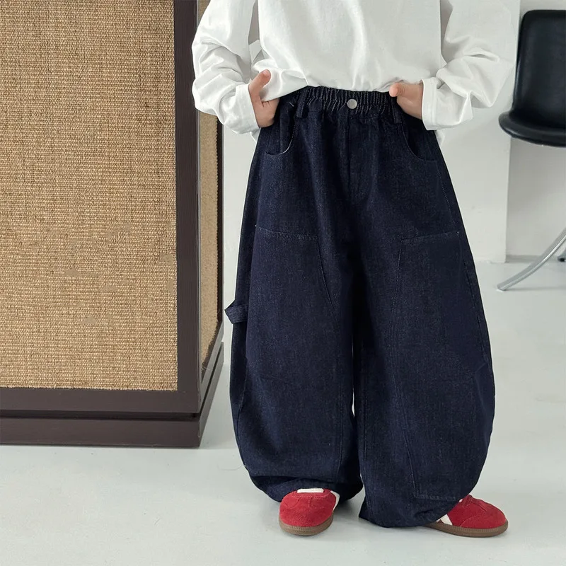 ステッチ切替ルーズワイドデニムパンツ