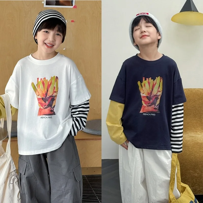 ポテトプリントフェイクレイヤード長袖Tシャツ