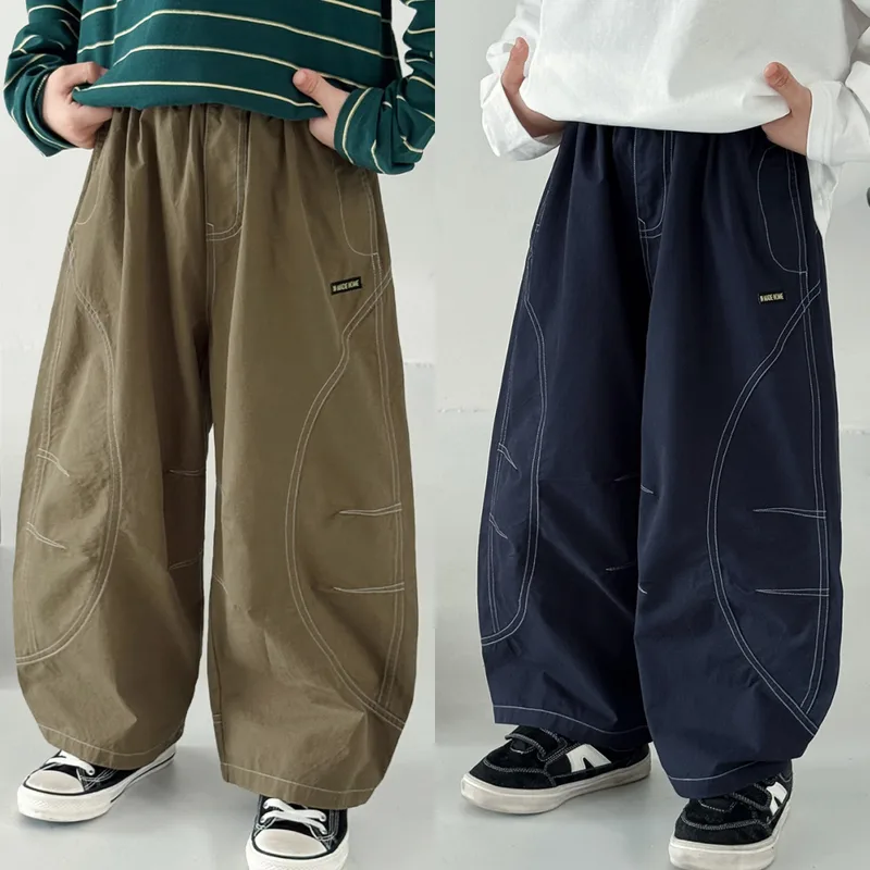 配色ステッチロゴ入りカジュアルロングパンツ
