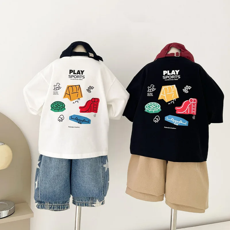 プレイカラーバックプリント長袖Tシャツ