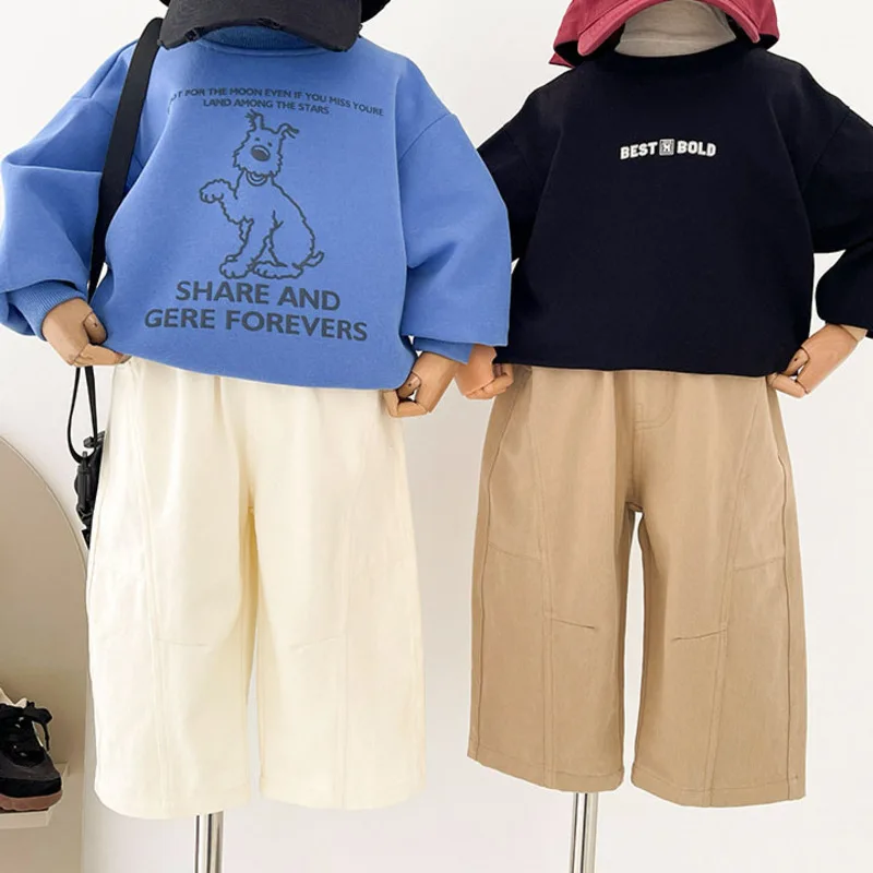 コットン無地ルーズフィットワイドパンツ