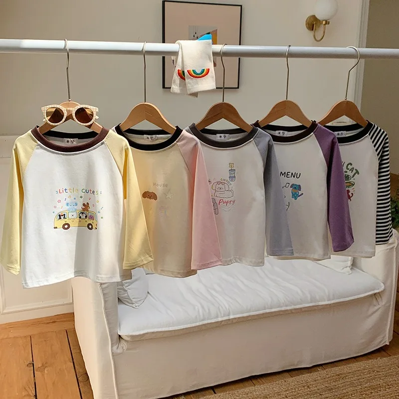アニマルプリントラグラン配色長袖Tシャツ