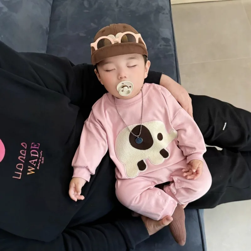 【BABY】ぞうモチーフアニマル長袖ロンパース