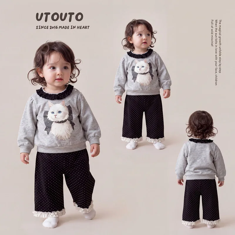 ペルシャ猫フリル襟スウェットドットパンツセットアップ