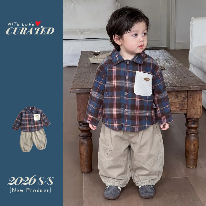 チェックシャツロングパンツセットアップ