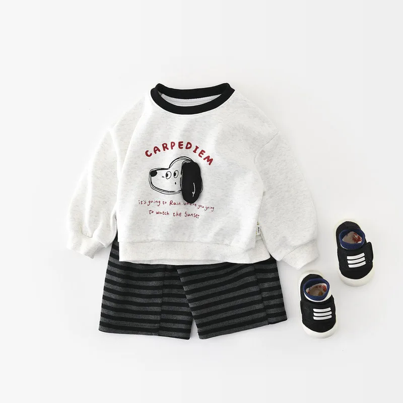 【BABY】ドッグイラスト配色リブ長袖Tシャツ