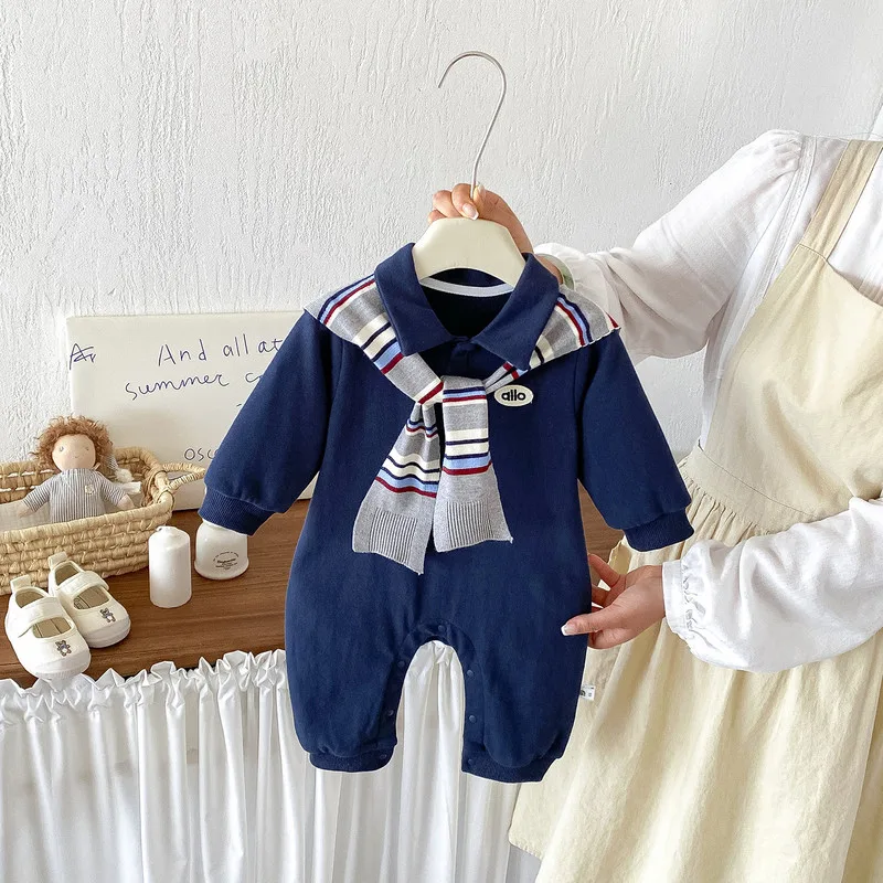 【BABY】ネイビーセーラーカラーベビーロンパース