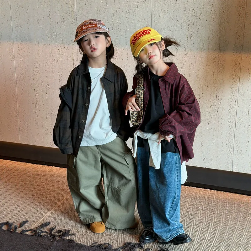 バックロゴプリントチェック柄長袖シャツ