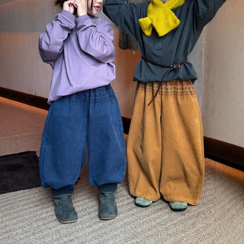 ウエストプリントコーデュロイストレートパンツ