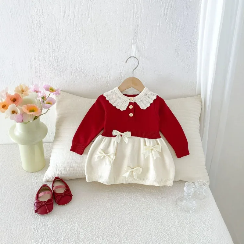 【BABY】女の子秋冬ニット長袖プリンセスワンピースドレス