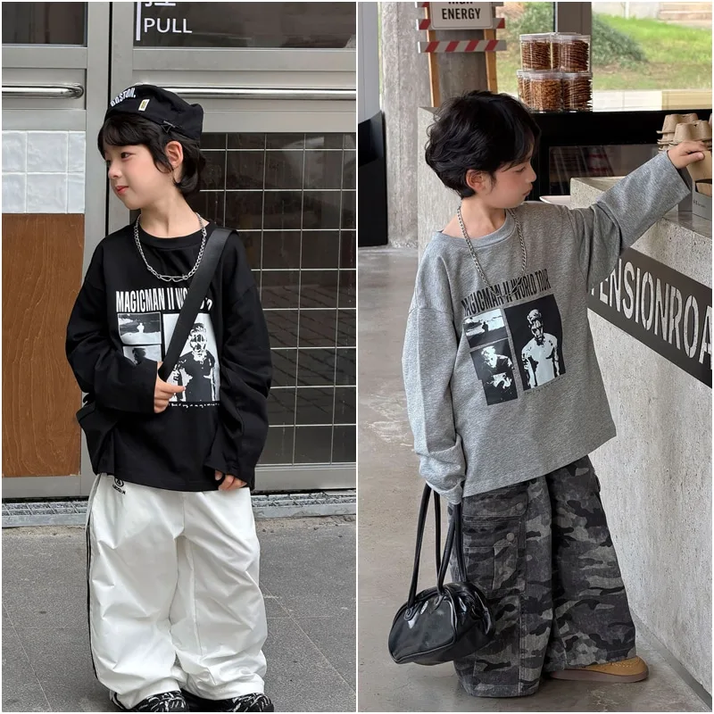 【KID】英字ロゴプリント長袖クルーネックTシャツ