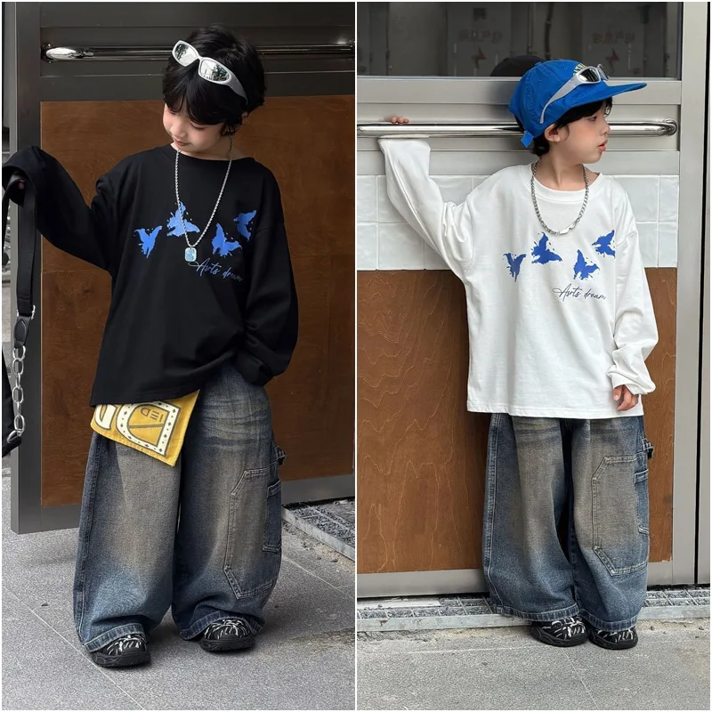 【KID】アメリカンカジュアル夜光プリント長袖Tシャツ