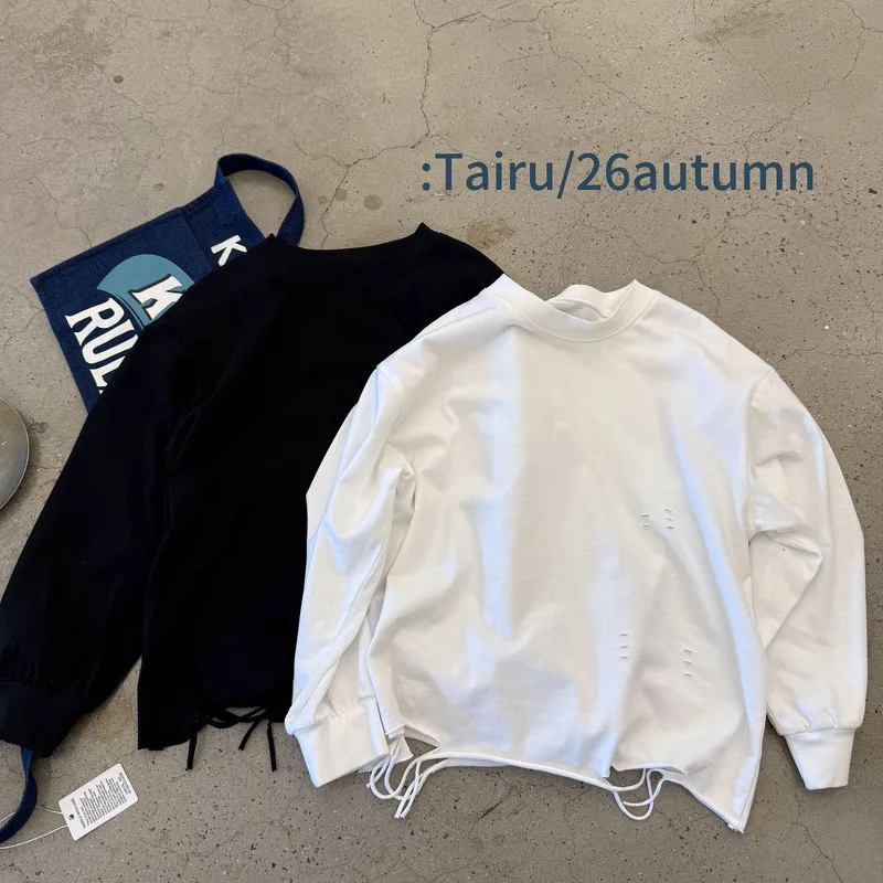 【KID】無地ダメージ加工クルーネック長袖Tシャツ