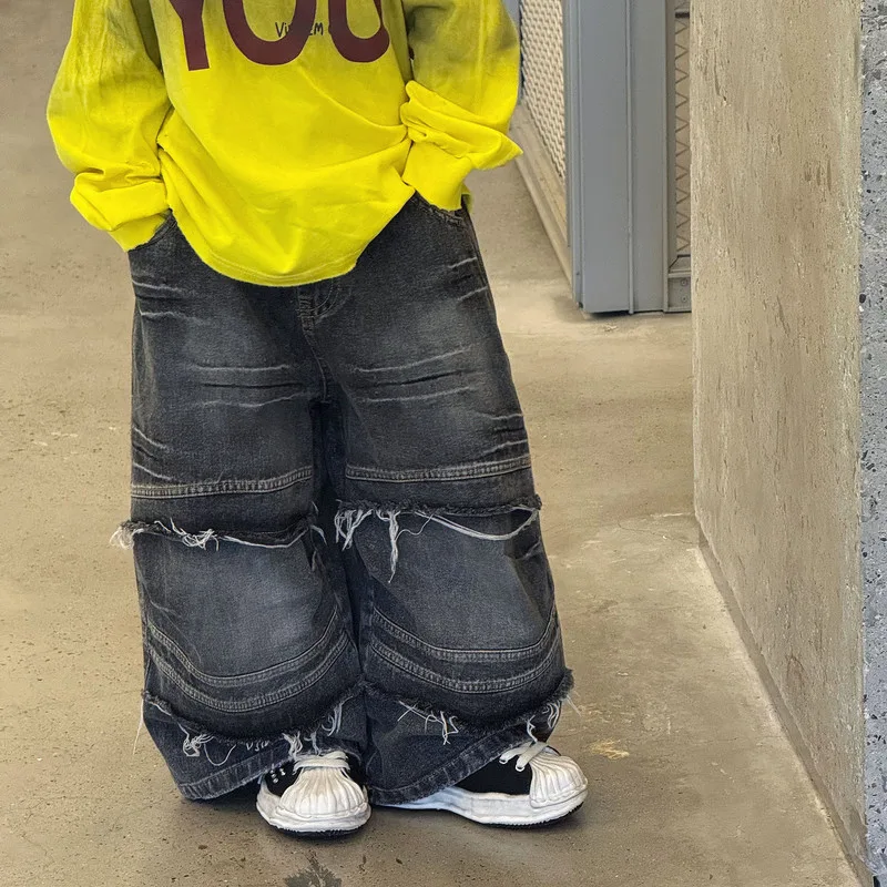 【KID】男の子カジュアルデニムストレートロングパンツ