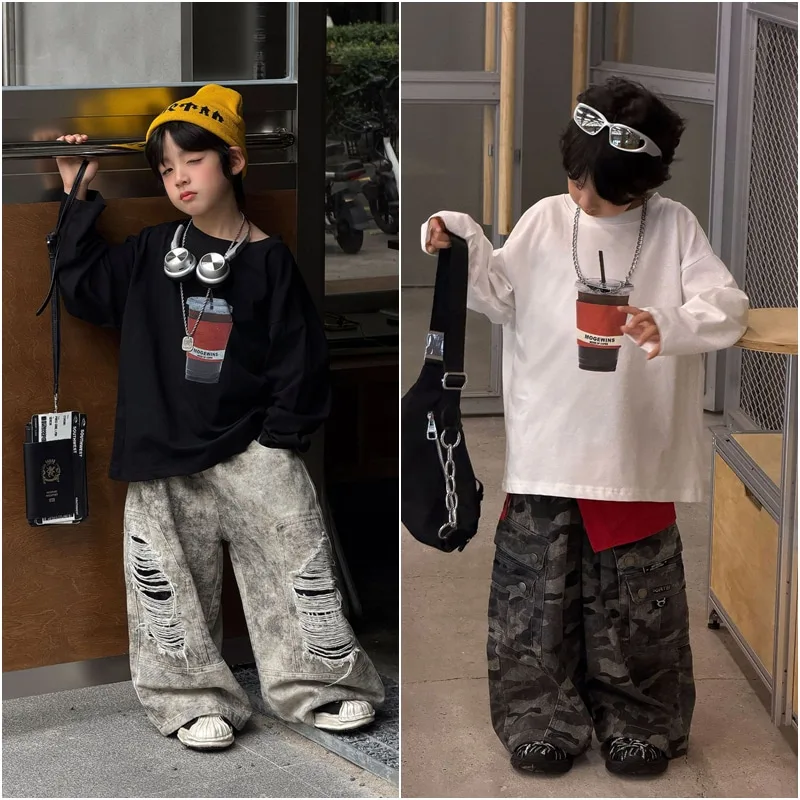 【KID】アメリカンカジュアルプリント長袖Tシャツ