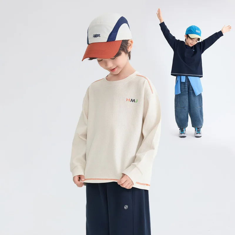 ボーイズ英字プリント長袖クルーネックTシャツ