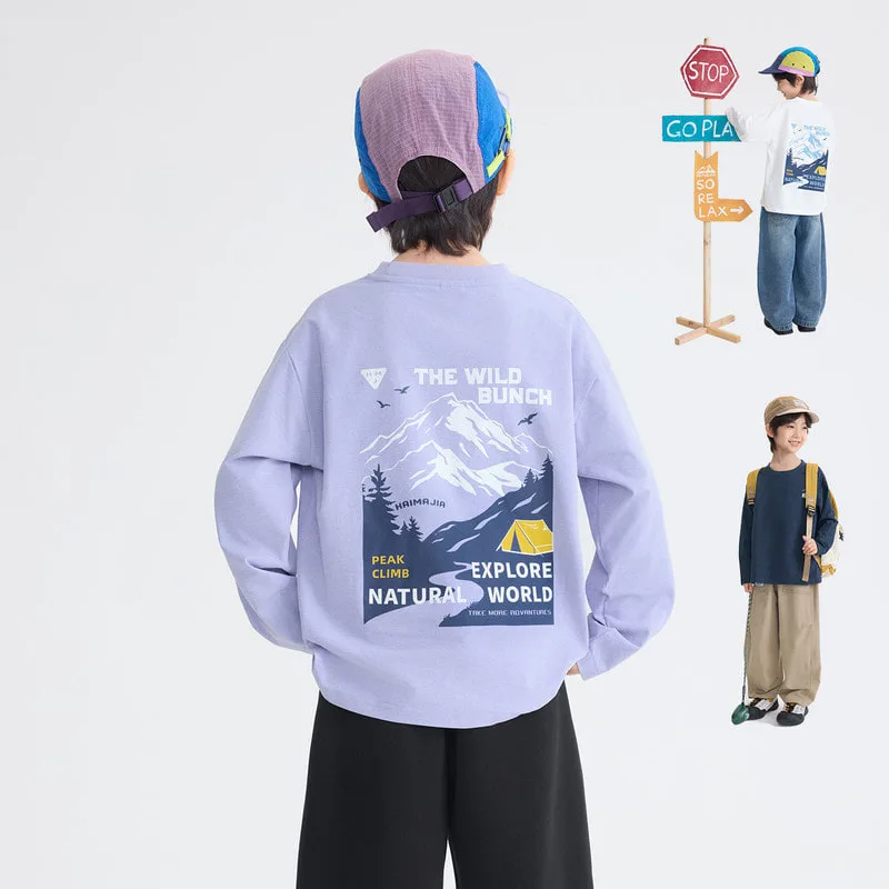 エクスプロアマウンテンバックプリント長袖Tシャツ