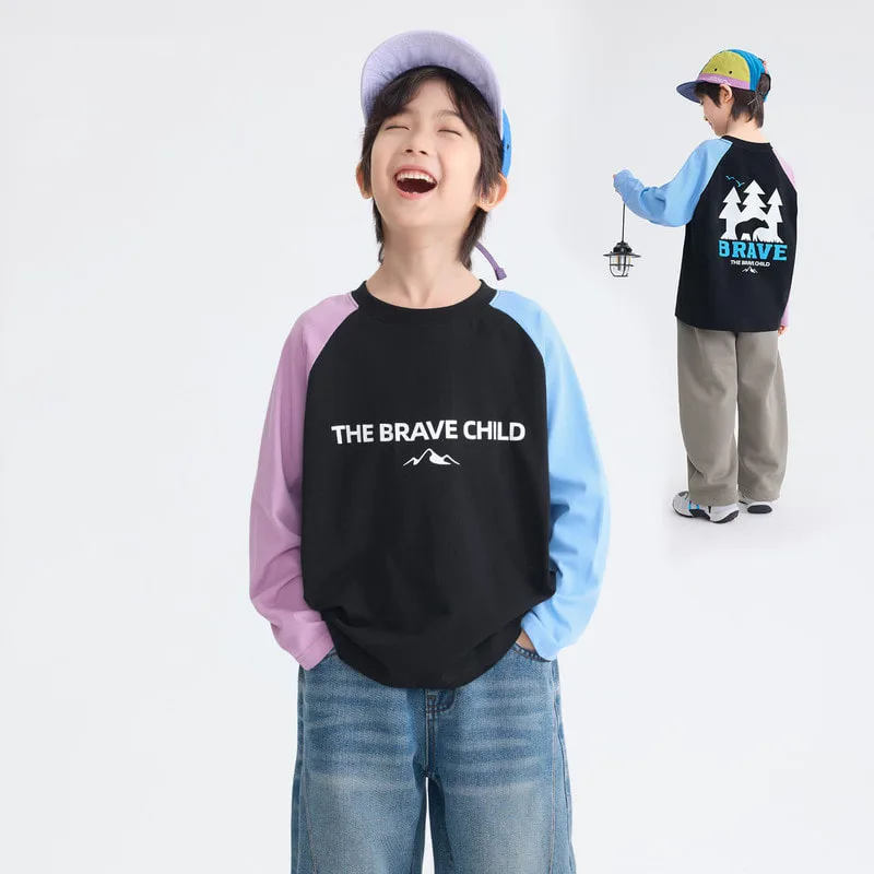 英字プリントアメリカンラグラン長袖Tシャツ