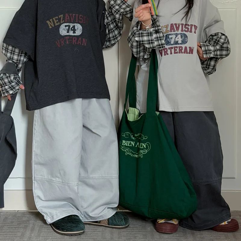 シンプル無地カジュアルワイドロングパンツ