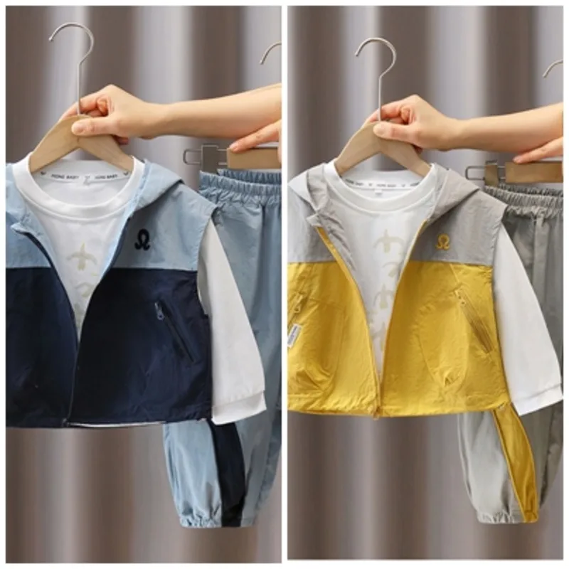 【セット】配色ベスト長袖Tシャツロングパンツ3点セット