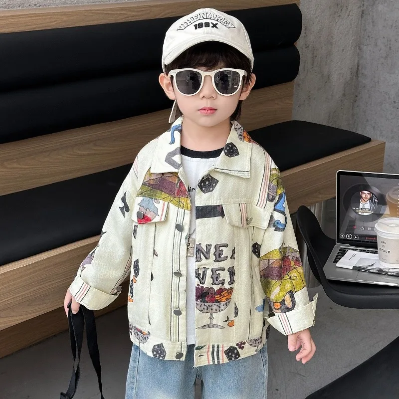 【KID】抽象プリント長袖シングルジャケット