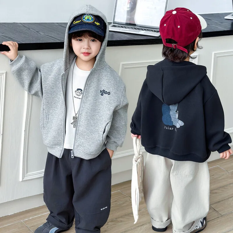 【KID】ロゴプリントフードジップアップパーカー