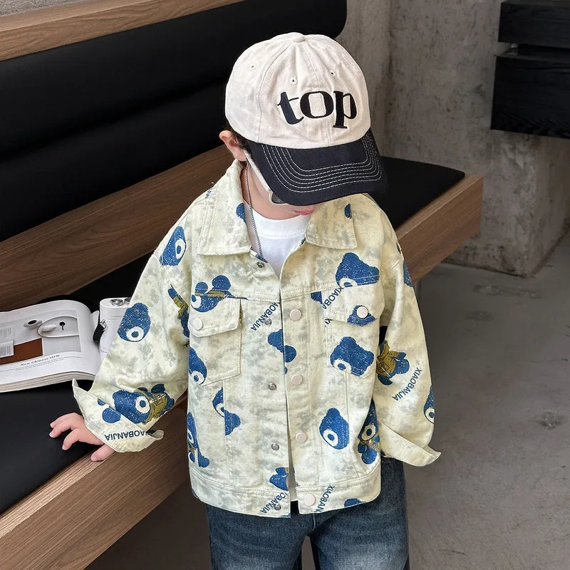 【KID】くま総柄アイボリーデニムジャケット