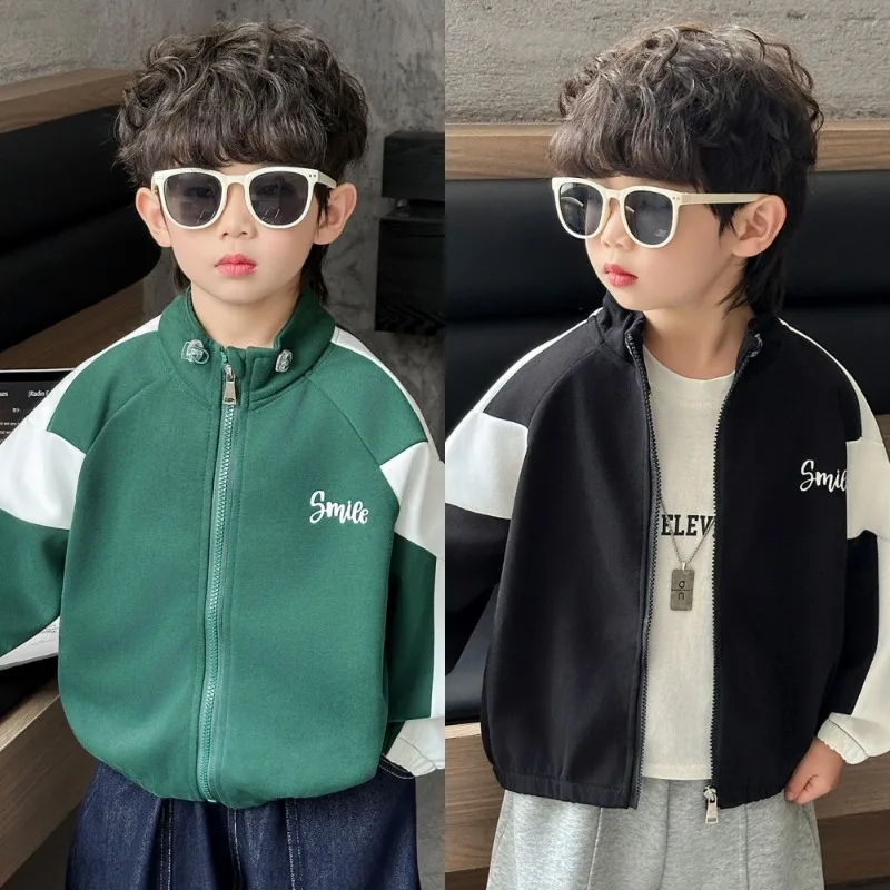 【KID】スマイル配色切替スタンドカラージップアップジャケット