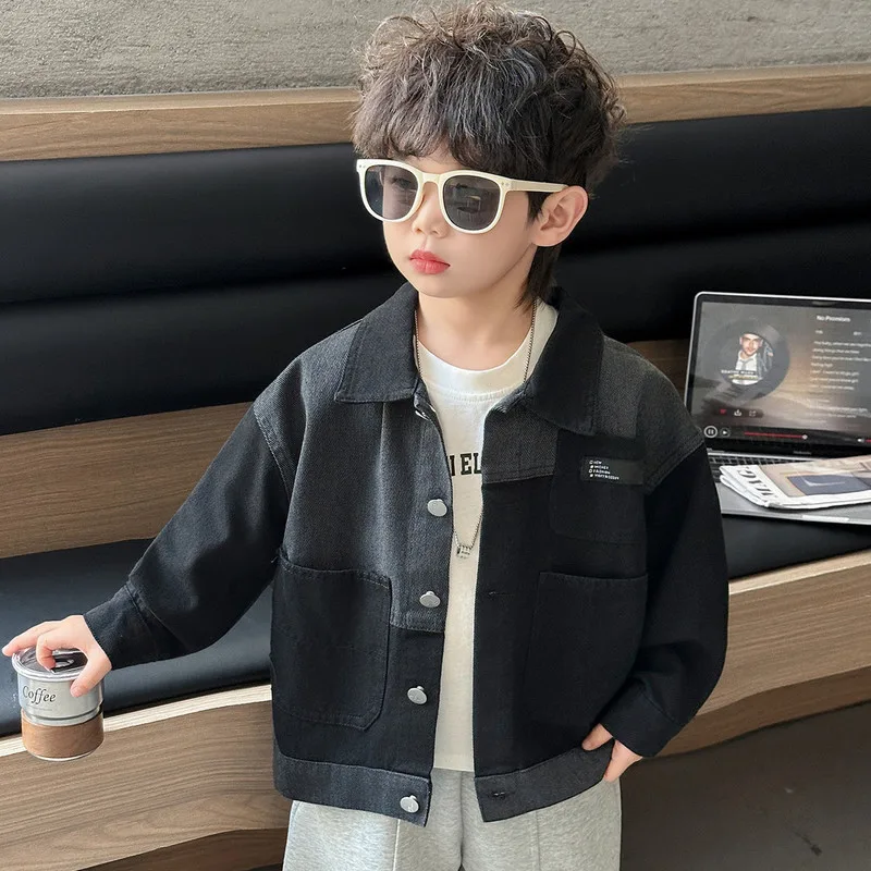 【KID】男の子バイカラー配色切り替えデニムジャケット