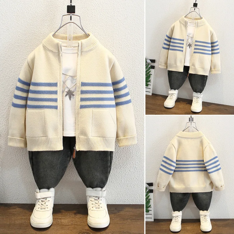 ストライプニットジップアップジャケット