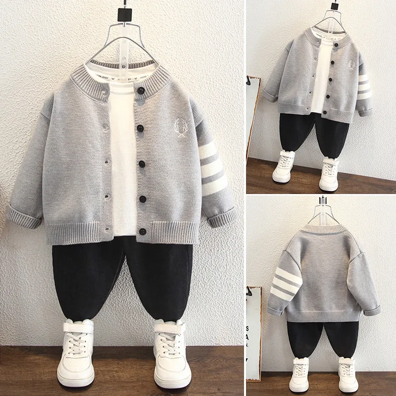 【KID】サイドライン入り長袖ニットカーディガン