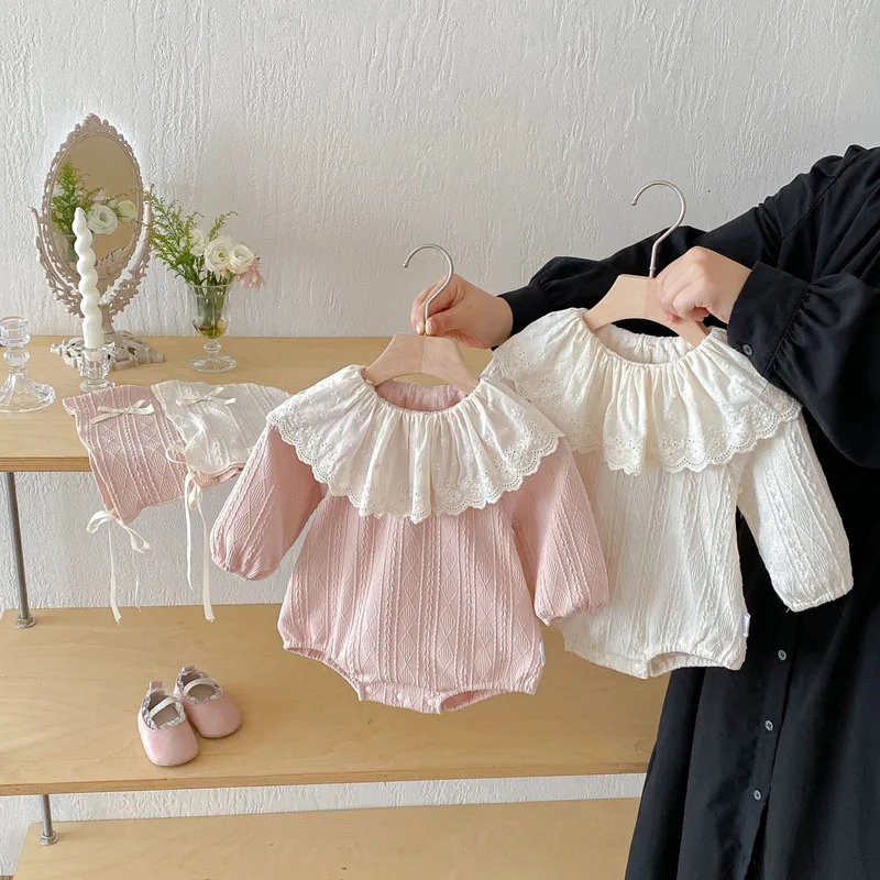 【BABY】レースドールカラー長袖ロンパース