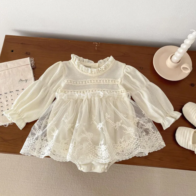【BABY】レモンレースフリルチュールワンピースロンパース
