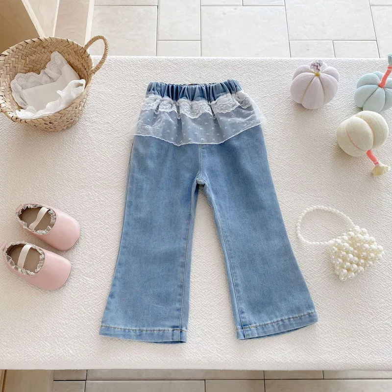 【BABY】ウエストレースフリルデニムワイドパンツ