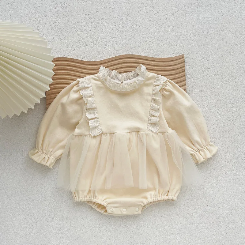 【BABY】フリルレースチュール長袖ロンパース