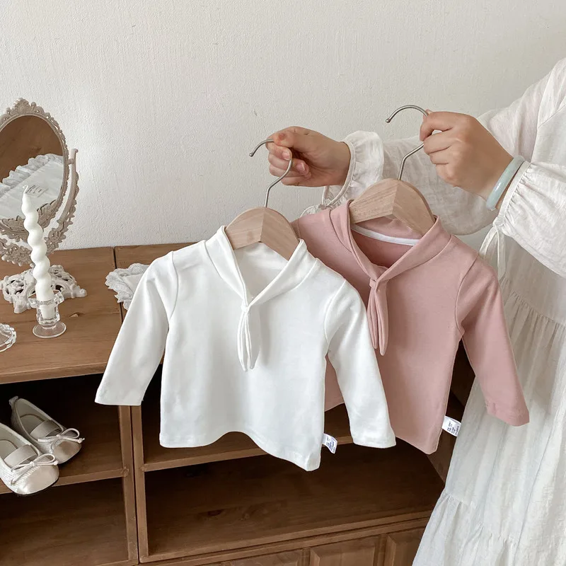 【BABY】リボンタイデザイン襟付き長袖Tシャツ