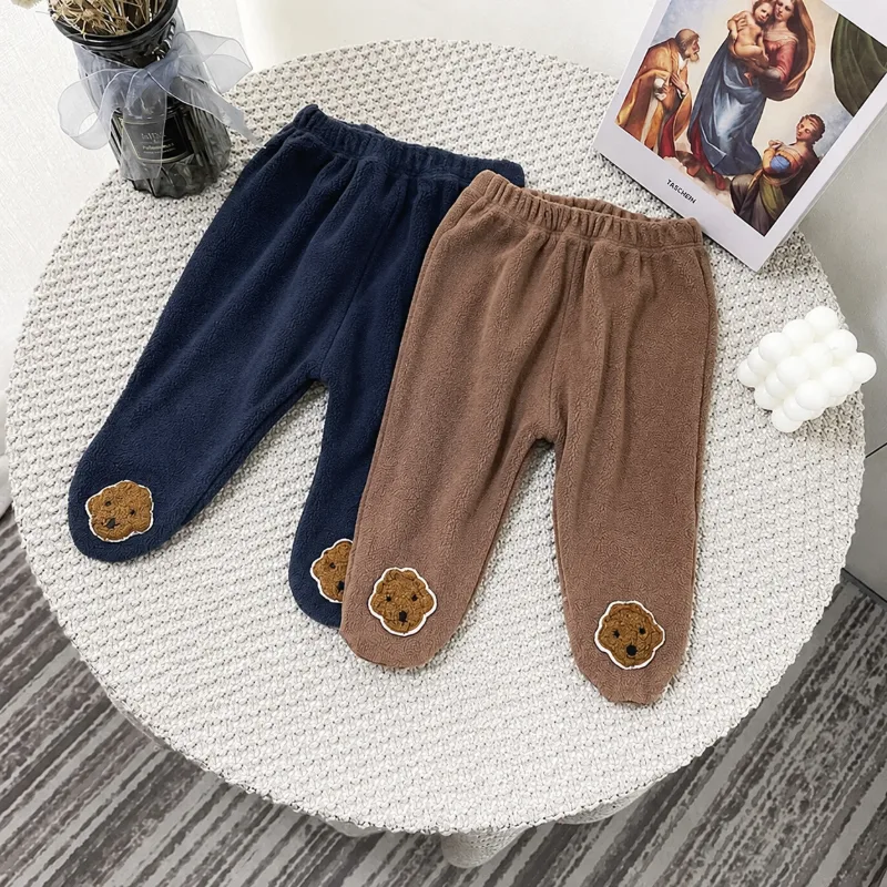 【BABY】ドッグワッペン付きあったか裏起毛足付きレギンス