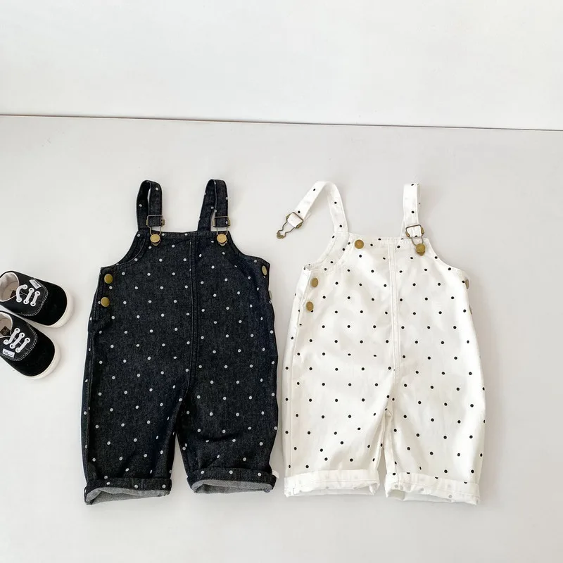 【BABY】総柄ドットプリントデニムサロペットパンツ