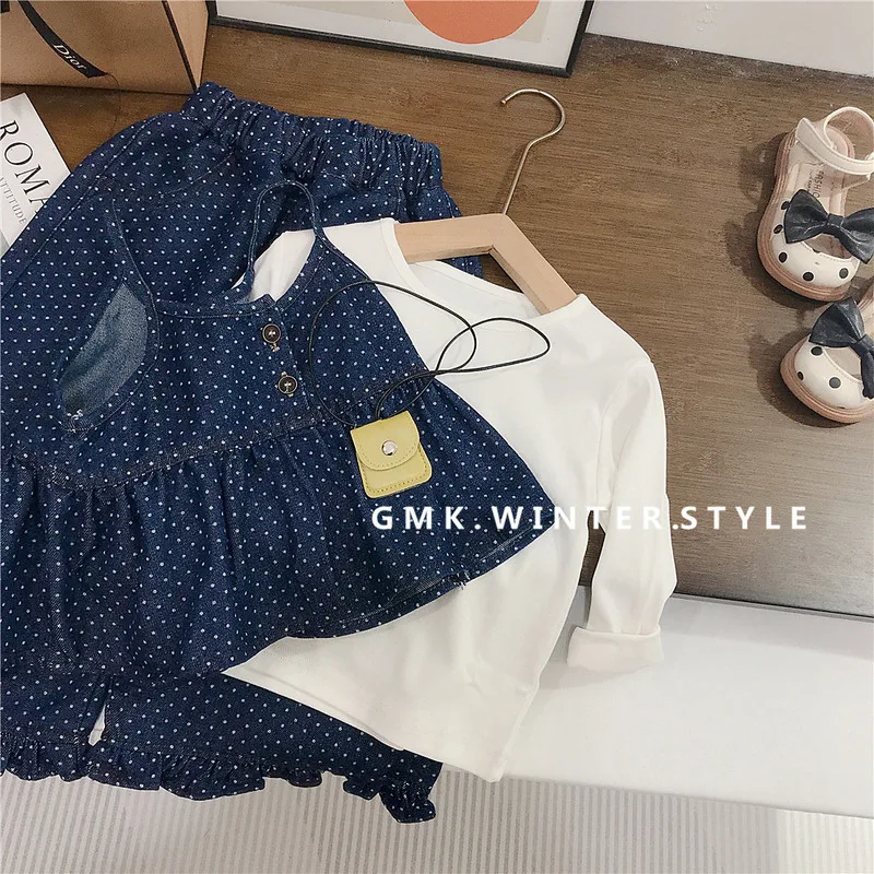 【セット】ドットTシャツデニムベストロングパンツ3点セット