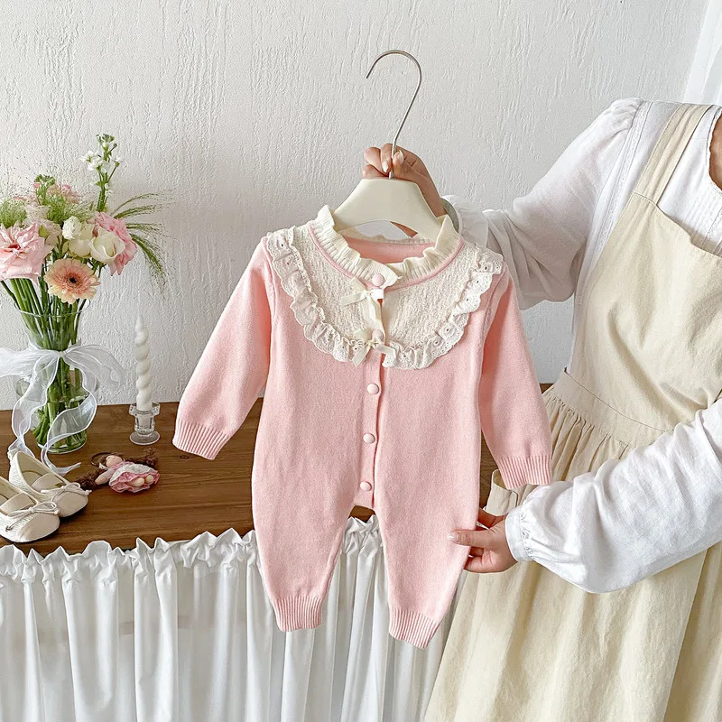 【BABY】プリンセスフリルレースニットロンパース