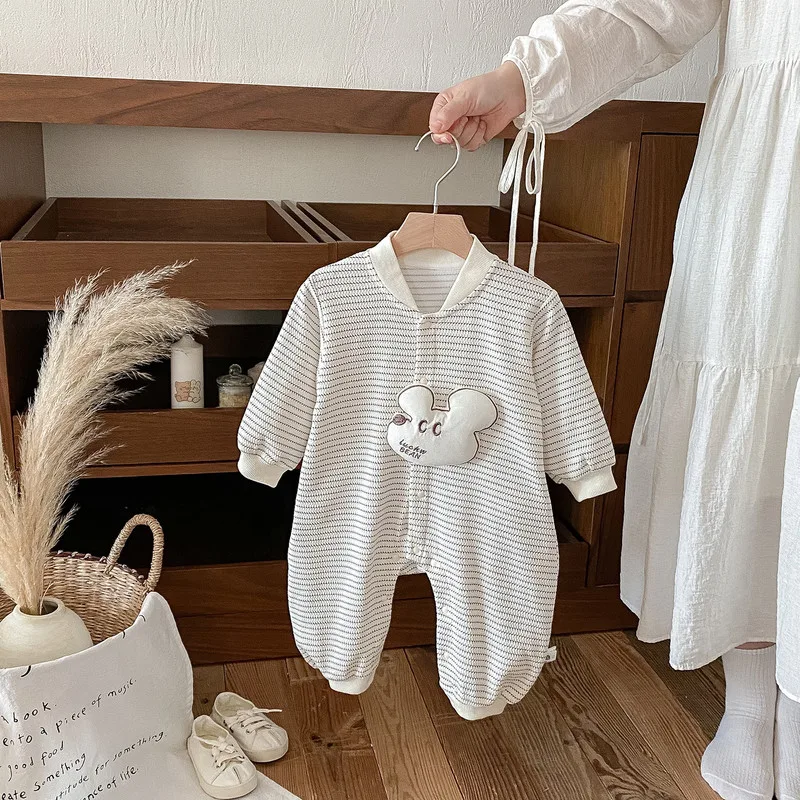 【BABY】ハッピーマウスストライプ長袖ロンパース