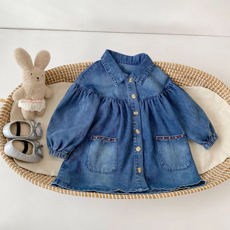 【BABY】アイレット刺繍パフスリーブデニムワンピース