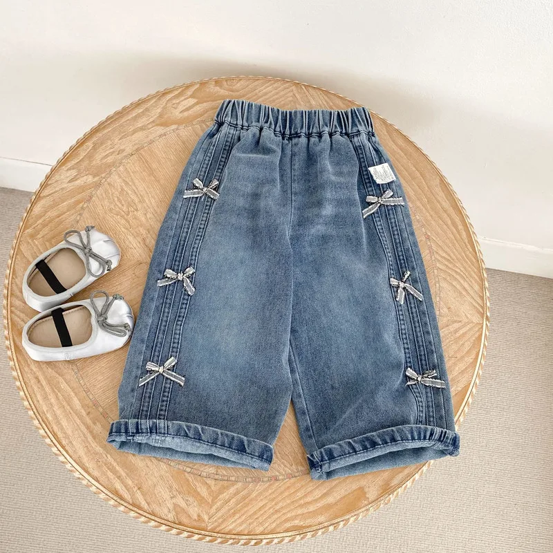 【BABY】サイドリボンデザインデニムワイドパンツ