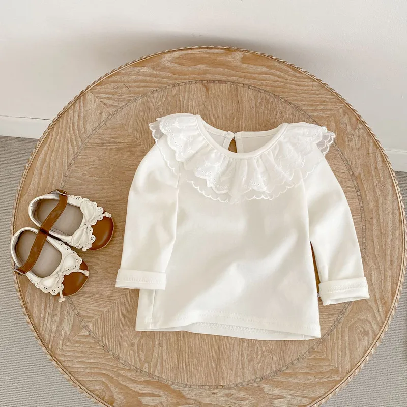 【BABY】レースフリルカラー長袖コットンTシャツ